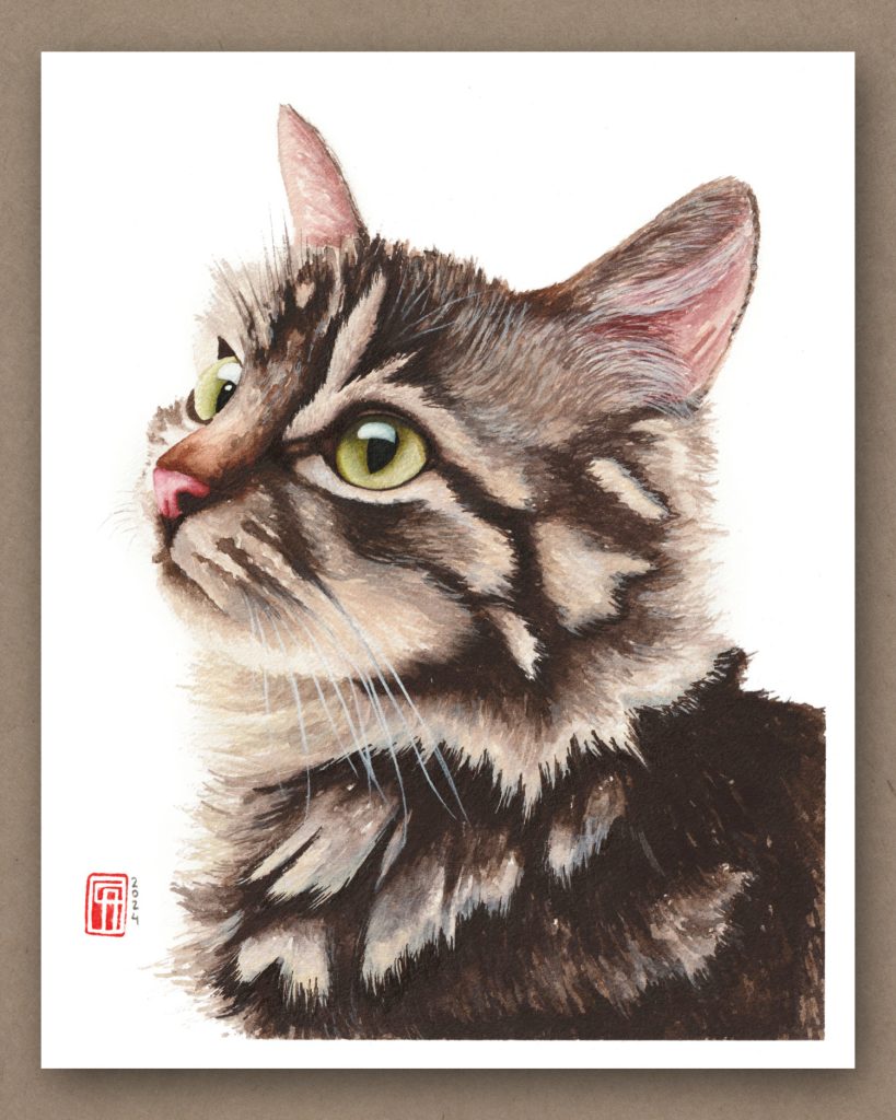 Aquarell - Pet Portrait eines braun getigerten Kätzchen