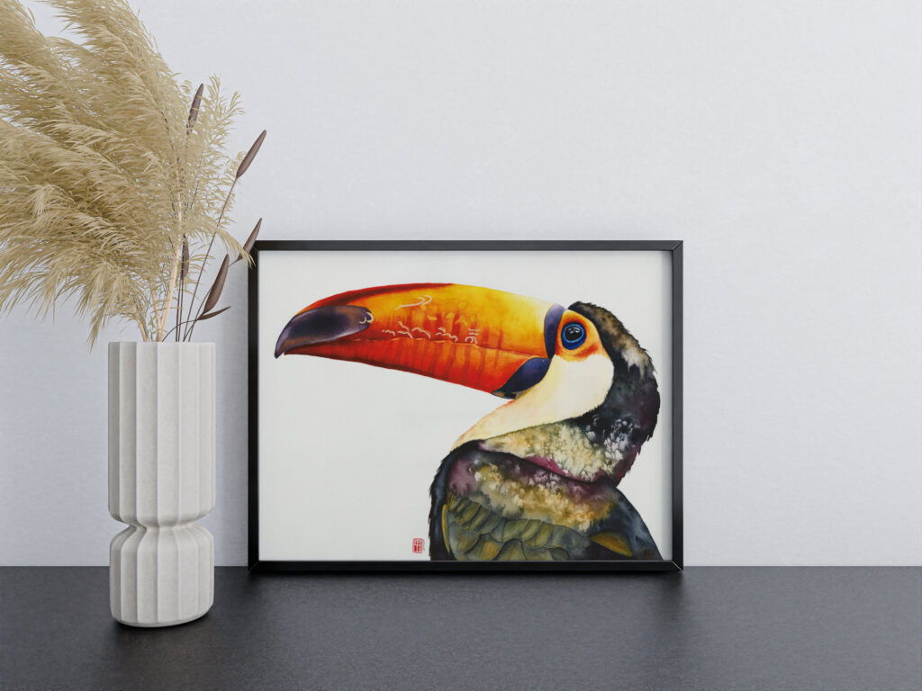 Aquarell eines Riesentukan (Toco Toucan) gerahmt