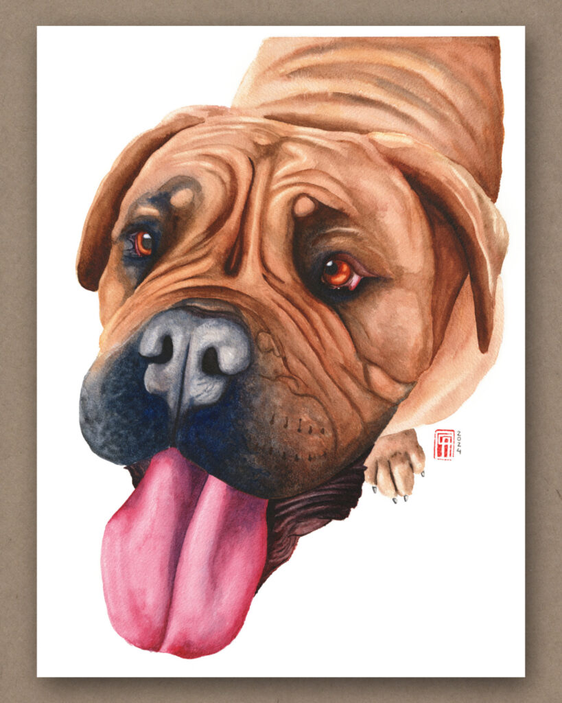 Aquarell Pet Portrait einer Bordeauxdogge