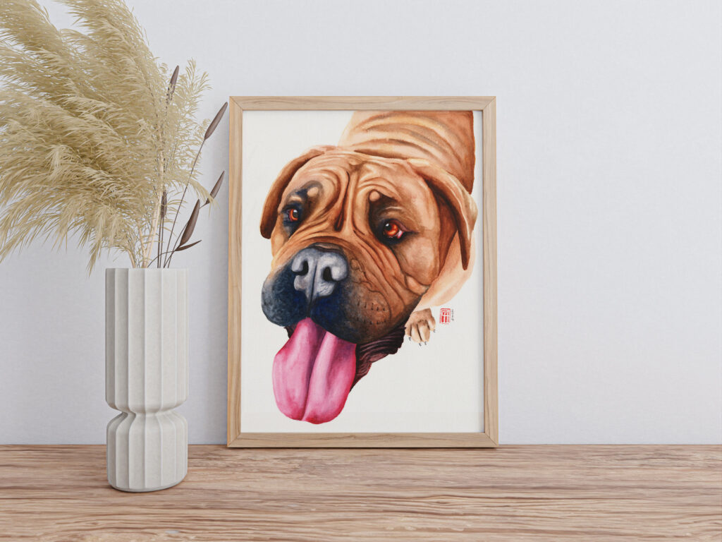 Aquarell Pet Portrait - Lucy gerahmt