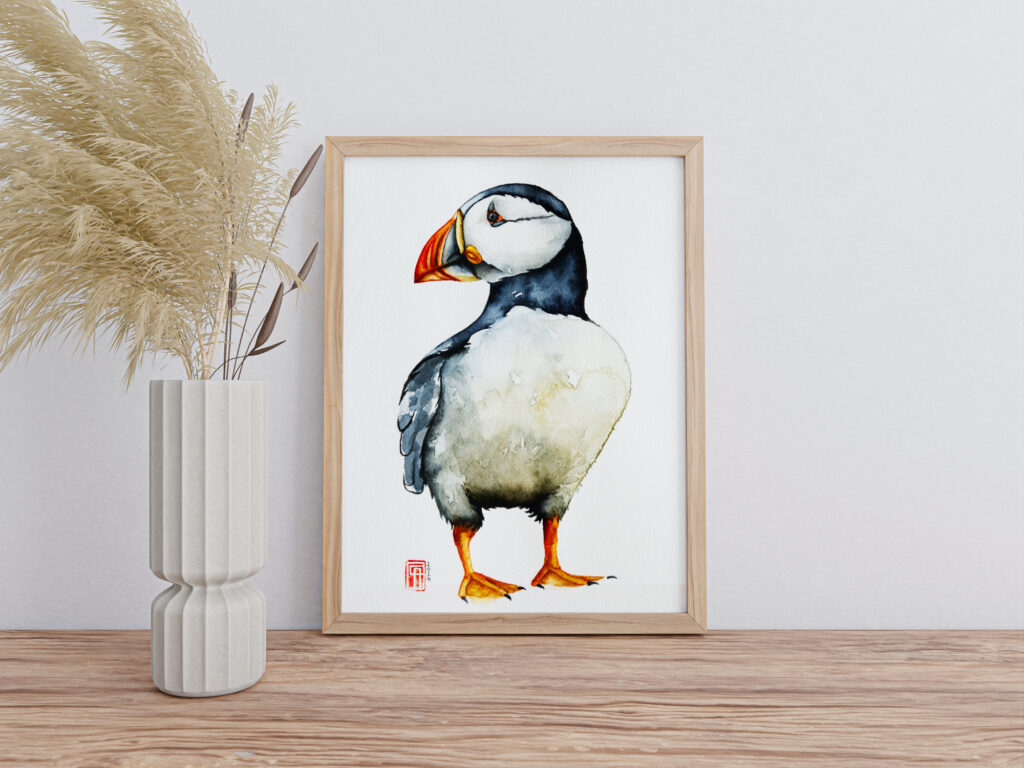 Aquarell eines Puffin / Papageientaucher