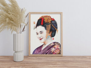 Gerahmtes Aquarell einer Geisha