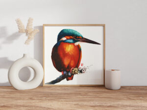 Gerahmtes Aquarell eines Eisvogel (Kingfisher)