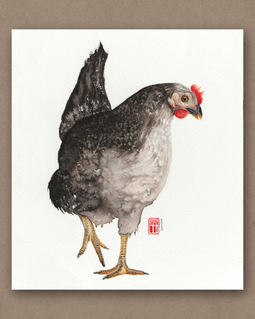 Aquarell Gemälde eines schwarzen Huhn