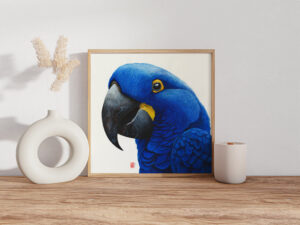 Aquarell eines Hyazinth Ara als Porträt