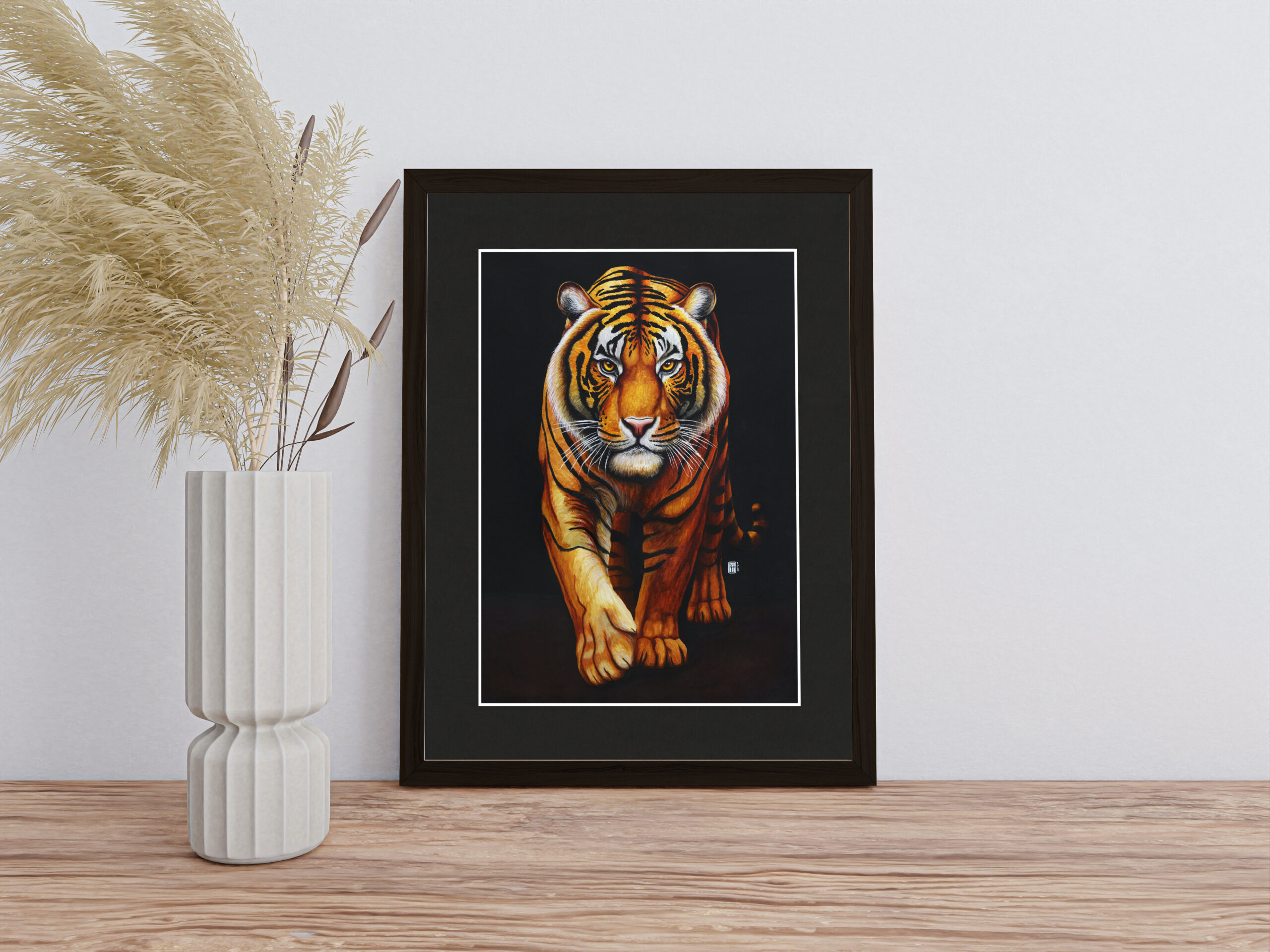 Aquarell eines Königstiger in einem Bilderrahmen