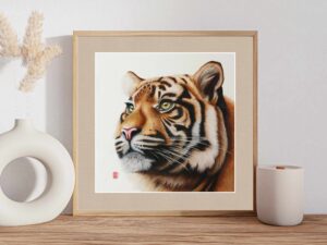 Gerahmtes Aquarellgemälde eines bengalischen Königstiger (Panthera tigris tigris)